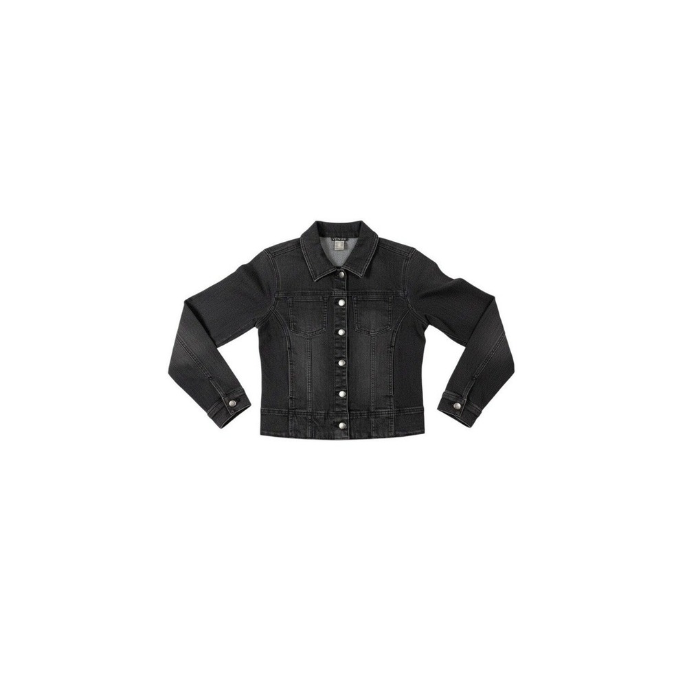 VENUS Black Denim Jacket Button Front Cotton Stretch Classic Casual Outdoor S